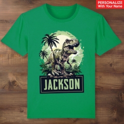 Trex Dinosaur Personalized Name Green T-shirt