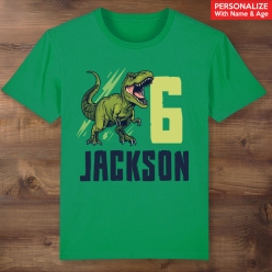 Trex Dino Personalized Name & Age Green T-shirt