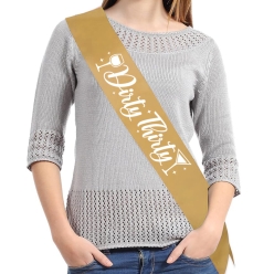 65% OFF: Dirty Thirty Gold Satin Sash w/ White