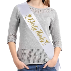 65% OFF: Dirty Thirty White Satin Sash w/ Gold