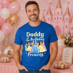 Dad of Birthday Princess Characters Blue T-shirt