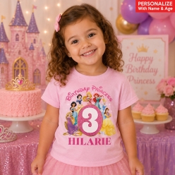 Princess Birthday Personalized Light Pink T-shirt
