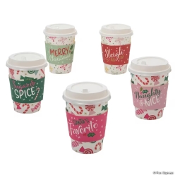 Christmas A Tim for Joy Paper Cups with Lids & Sleeves-50Pk