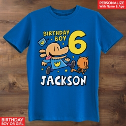 Dog Man Birthday Personalized Blue T-shirt