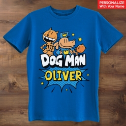 Dog Man Personalized Name Blue T-shirt