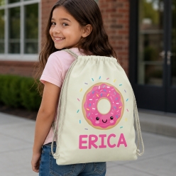 Donut Personalized Name Drawstring Backpack