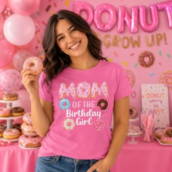 Donut Mom of Birthday Girl Pink T-shirt- Choose a Size