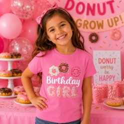 Donut Birthday Girl Dark Pink T-shirt