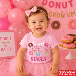Donut Sweet ONE Personalized Light Pink T-shirt