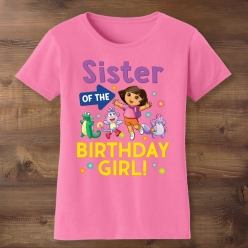 Dora Sister of the Birthday Girl Dark Pink T-shirt