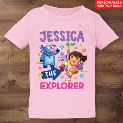 Dora Fun & Friends Personalized Name Light Pink T-shirt