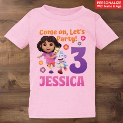 Dora Fun 3D Birthday Personalized Light Pink T-shirt