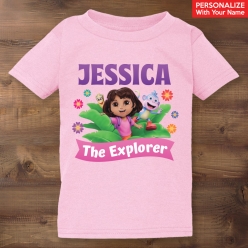 Dora Personalized Name Explorer Light Pink T-shirt