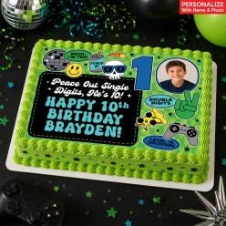 10th Birthday Boy Double Digits Photo Personalized Edible Icing