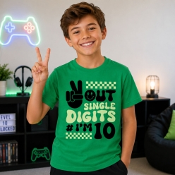 10th Birthday Boy Peace Out Single Digits Green T-shirt