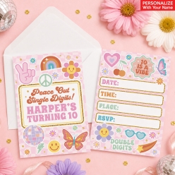 10th Birthday Double Digits Girl PERSONALIZED Invitations - 8 Pk