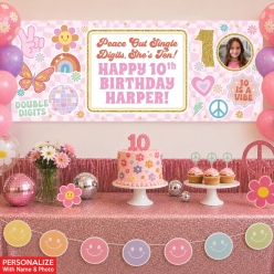 10th Birthday Girl PHOTO PERSONALIZED Giant Vinyl Banner