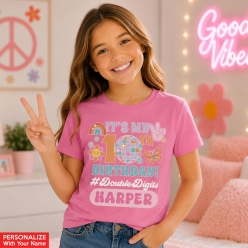 10th Birthday Girl Personalized Name Pink T-shirt