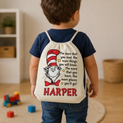 Dr Seuss Personalized Name Drawstring Backpack