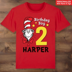 Cat in the Hat Birthday Personalized Red T-shirt