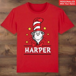 Cat in the Hat Personalized Name Red T-shirt
