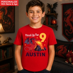 Dragon Personalized Name & Age Red T-shirt