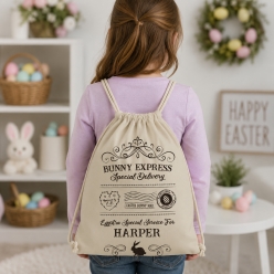 Easter Bunny Express Personalized Drawstring Backpack