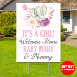 34% OFF: Baby Girl Elephant Welcome Home Custom Yard Sign