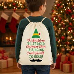 Elf Christmas Cheer Personalized Drawstring Backpack