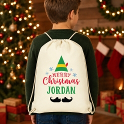 Elf Movie Personalized Christmas Drawstring Backpack