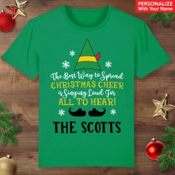 Elf Movie Christmas Cheer Personalized Green T-shirt
