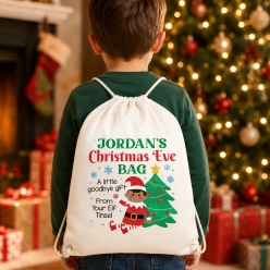 Elf Personalized Christmas Eve Drawstring Backpack 2