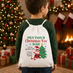 Elf Personalized Christmas Eve Drawstring Backpack