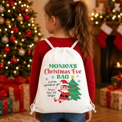 Elf Girl Personalized Christmas Eve Drawstring Backpack