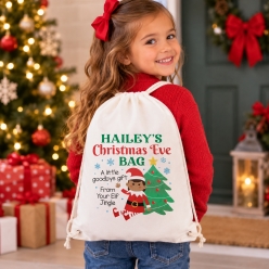 Elf Girl Personalized Christmas Eve Drawstring Backpack 2