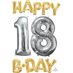 Happy 18 B-Day Phrase Foil Balloon Bunch