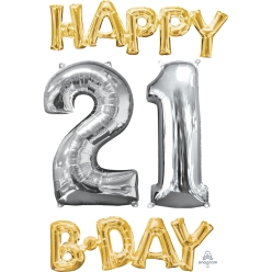 Happy 21 B-Day Phrase Foil Balloon Bunch