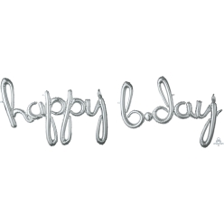 Happy B-Day Silver Script Phrase Foil Balloon Set