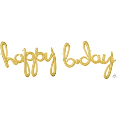Happy B-Day Gold Script Phrase Foil Balloon Set