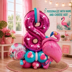 Luau Flamingo 6 Ft Airfill Personalized Balloon Column