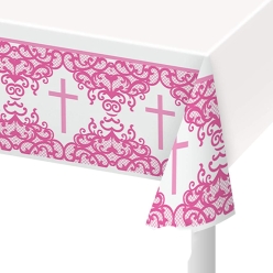 Pink Fancy Cross Printed Plastic Tablecover