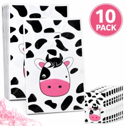 Farm Large Cow Face Themed Plastic Loot Bags - 10 Pack