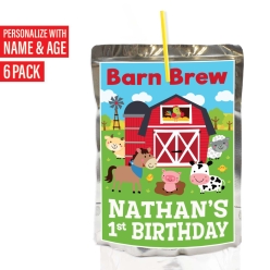 Barnyard 1st PERSONALIZED VINYL Juice Labels - 6 PK