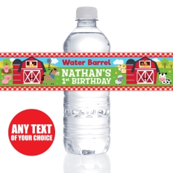 Barnyard 1st Bday PERSONALIZED VINYL Bottle Labels - 10 PK