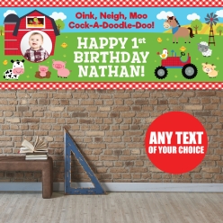 Barnyard 1st Bday PHOTO PERSONALIZED Giant Vinyl Keepsake Banner