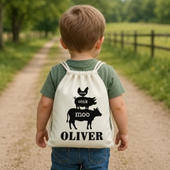 Farm Animal Silhouette Personalized Drawstring Backpack