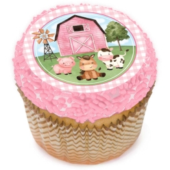 Pink Farm Cupcake Icing Toppers 12pk