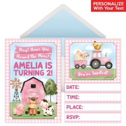 Pink Farm PERSONALIZED Invitations - 8 Pk