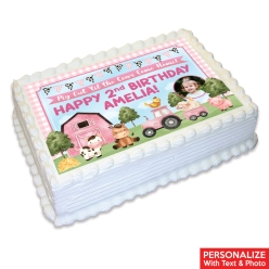 Pink Farm Photo Personalized Edible Icing