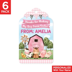 Pink Farm Shaped PERSONALIZED Thank You Tags - 6 Pk